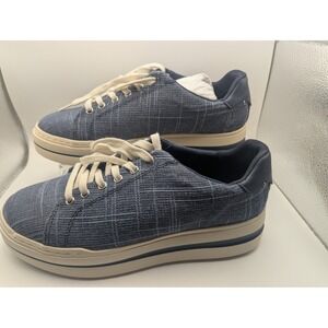 Clarks Cloudsteppers Women Blue Plaid Sparkley Sneakers Size 9.5 Wide